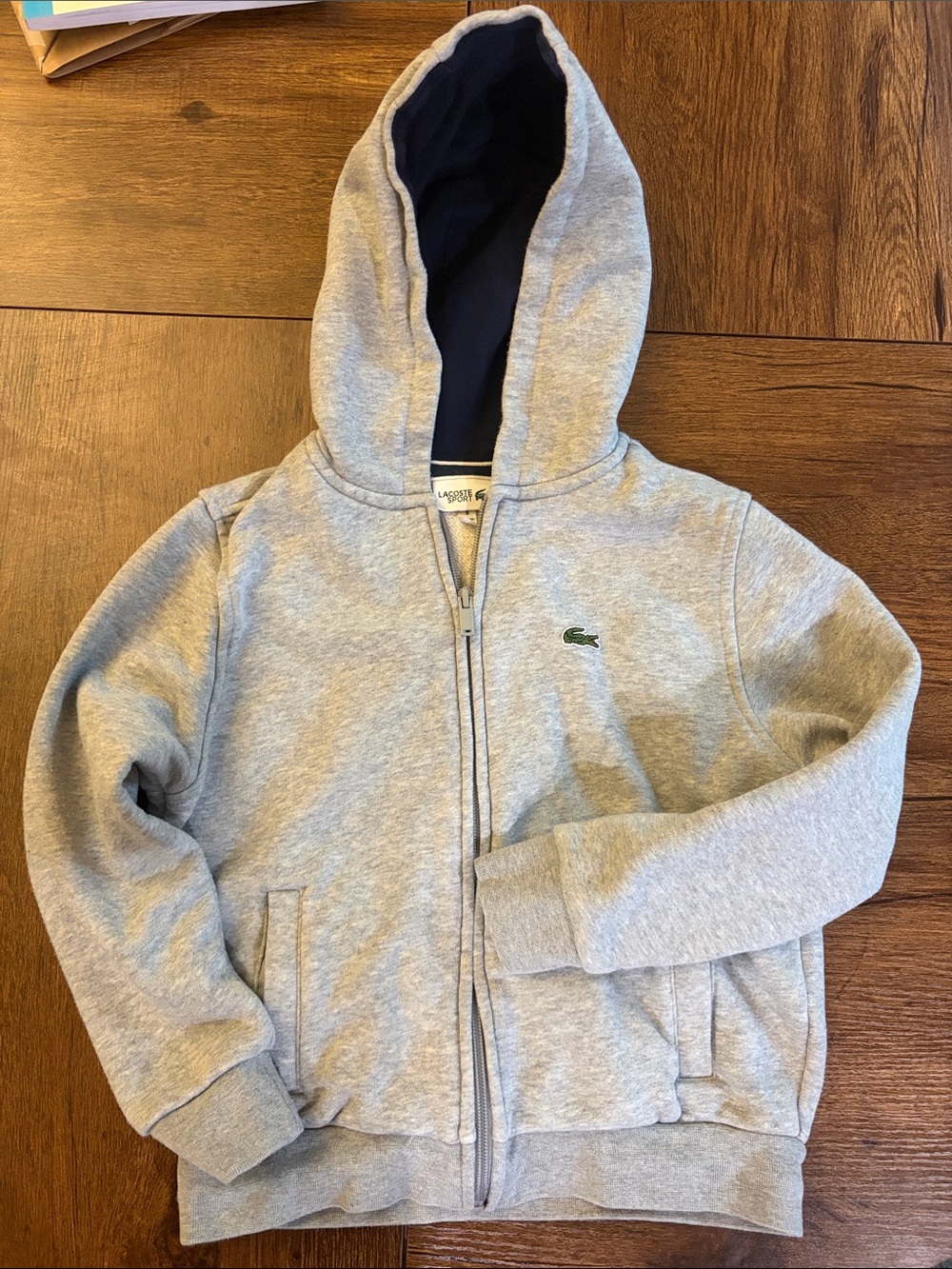 Lacoste Kids Gray Zip-Up Hoodie with pockets 8